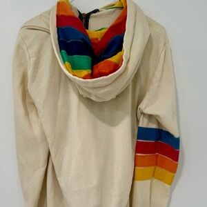 Aviator Nation Cream Zip-Up Sweatshirt with Multicolor Stripes